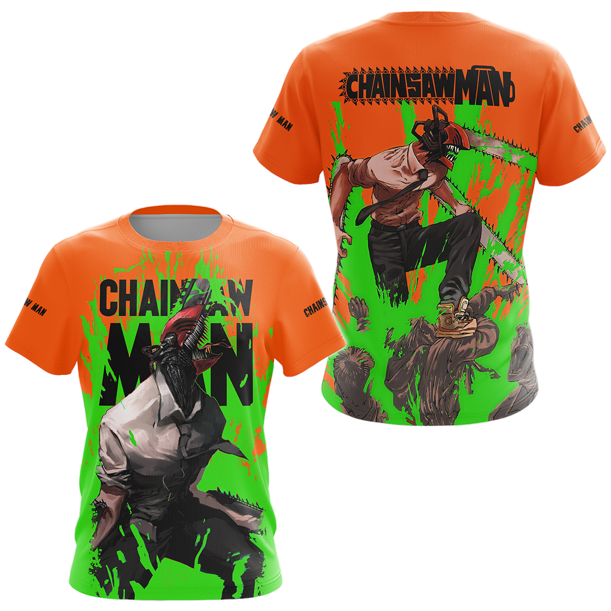 Chainsaw Man Hoodie Chainsaw Man Fighting Scene T-Shirt Orange Green Unisex - Trendy Gift For Men & Women