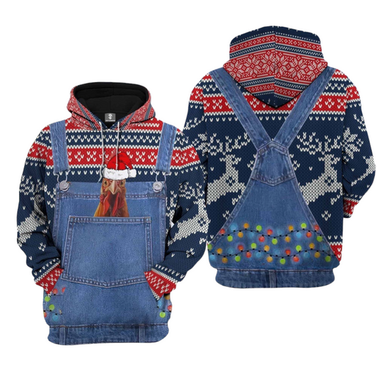 Chicken Hoodie Chicken Christmas Knitting Pattern Hoodie Blue Unisex - Cozy Hoodie For Cold Weather