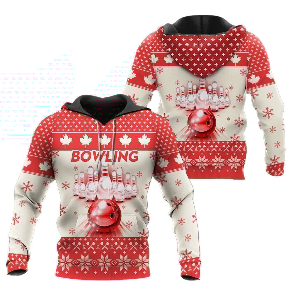 Bowling Hoodie Bowling Christmas Maple Dart Pattern T-shirt White Red Unisex