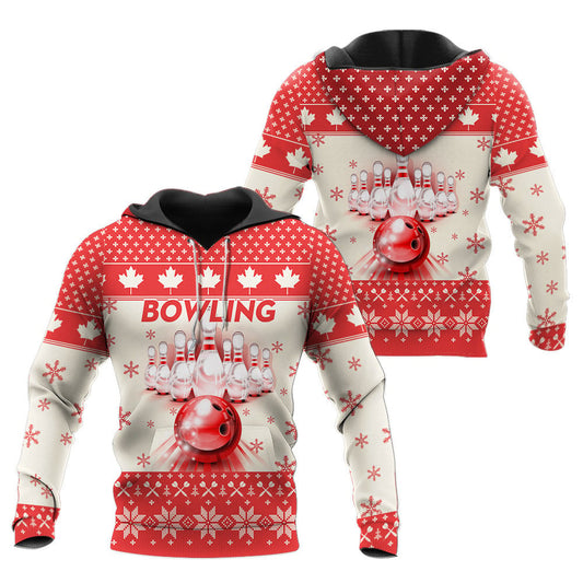 Bowling Hoodie Bowling Christmas Maple Dart Pattern T-shirt White Red Unisex