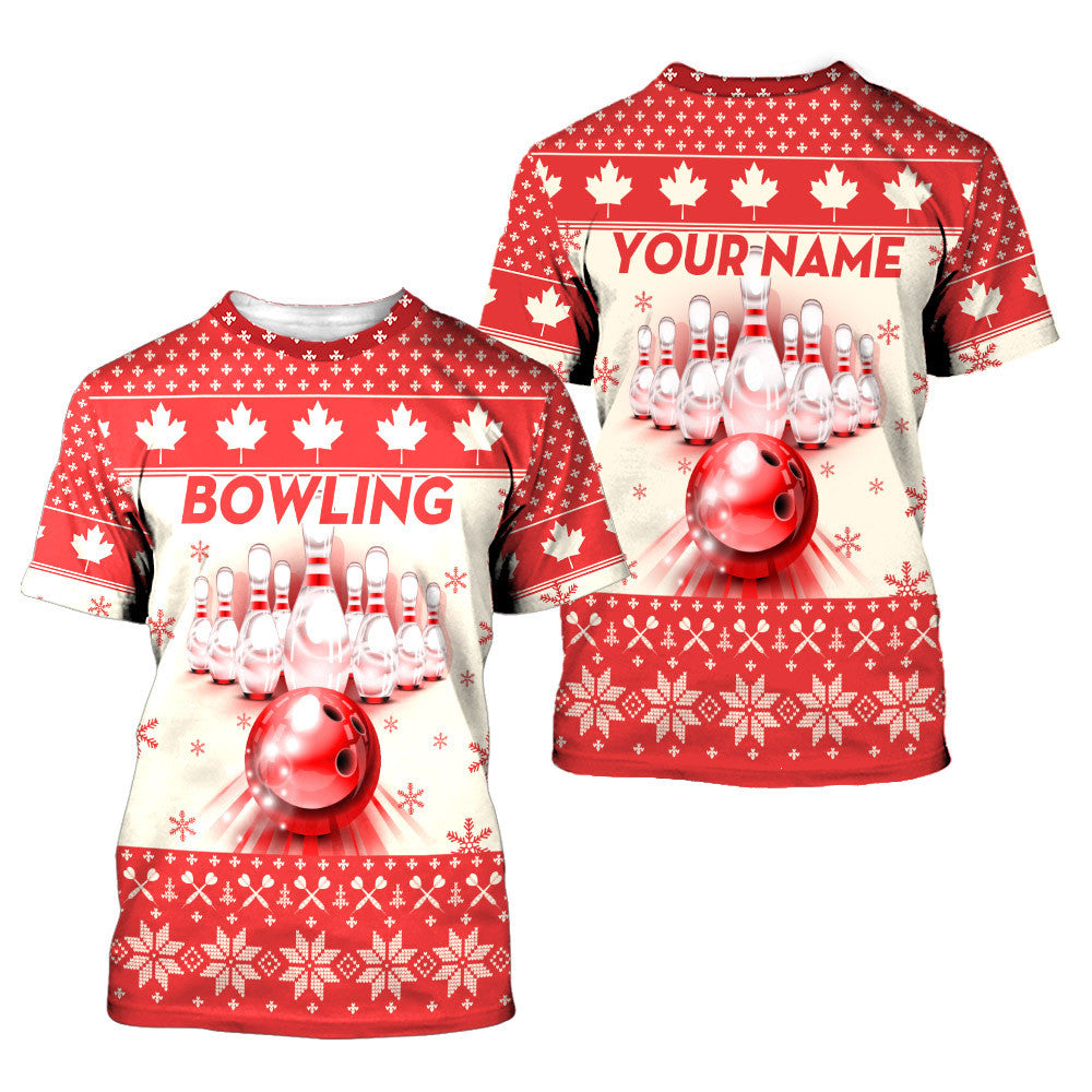 Bowling Hoodie Bowling Christmas Maple Dart Pattern T-shirt White Red Unisex
