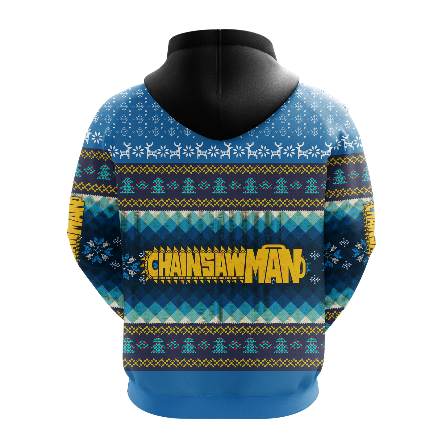 Chainsaw Man Hoodie Power Devil Christmas Pattern Hoodie Blue Unisex - Cozy Hoodie For Cold Weather