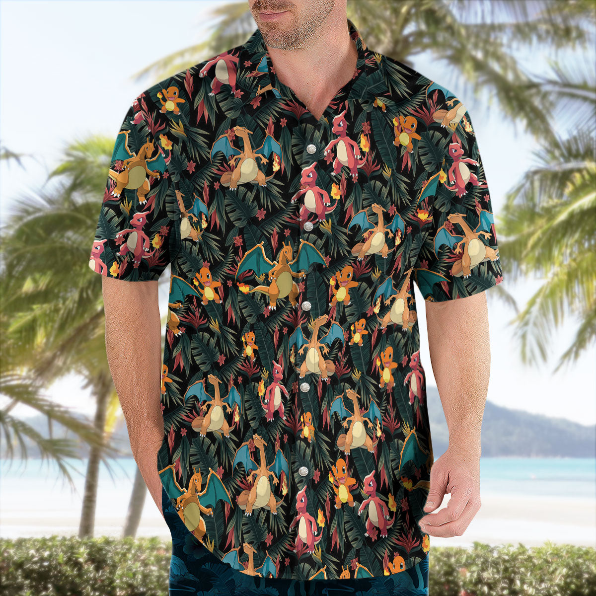 Charizard Charmander Evolution Tropical Hawaiian Shirt | Tropi Hawaiian Shirts Store