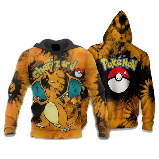Pokemon Hoodie Pokemon Charizard Tie Dye Hoodie Black Orange Unisex - Cozy Hoodie For Cold Weather