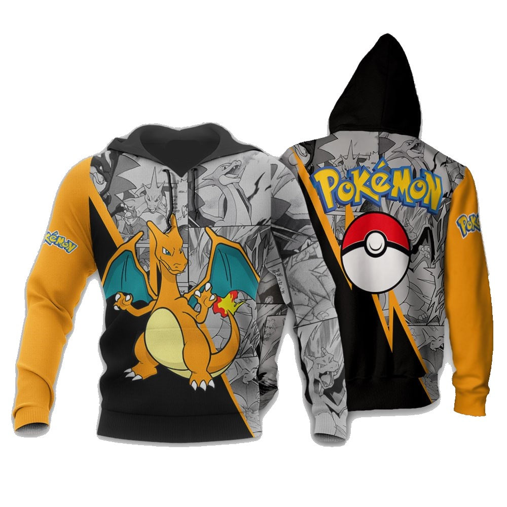 Pokemon Hoodie Charizard Graphic Manga Style Hoodie Black Orange Unisex - Cozy Hoodie For Cold Weather