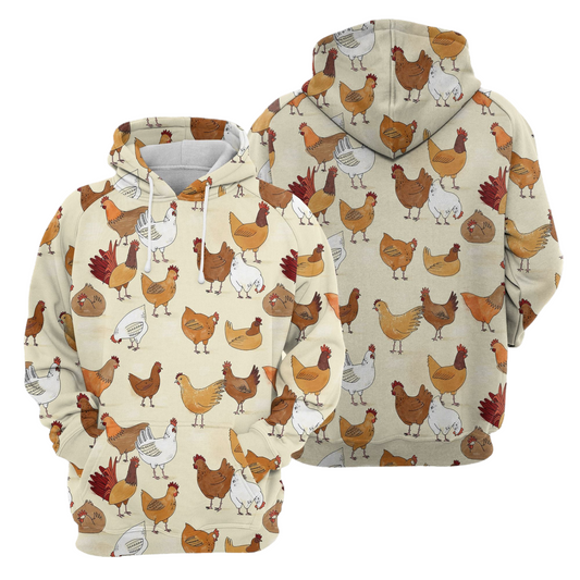 Chicken Hoodie Cartoon Chicken Family Pattern Hoodie Colorful Unisex - Cozy Hoodie For Cold Weather