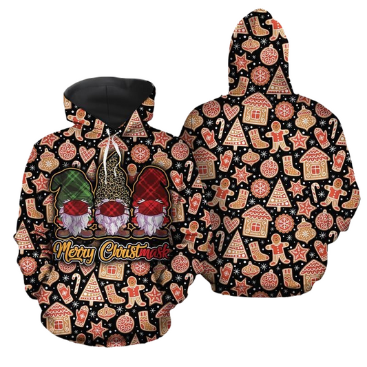 Gnome Hoodie Gnome Cookies Pattern Merry Christmas Hoodie Colorful Unisex - Cozy Hoodie For Cold Weather