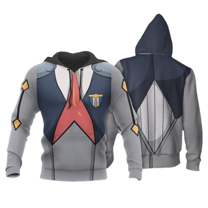  Darling In The Franxx Hoodie Darling In The Franxx Code 666 Zorome Costume Grey Hoodie Anime Hoodie Full Size
