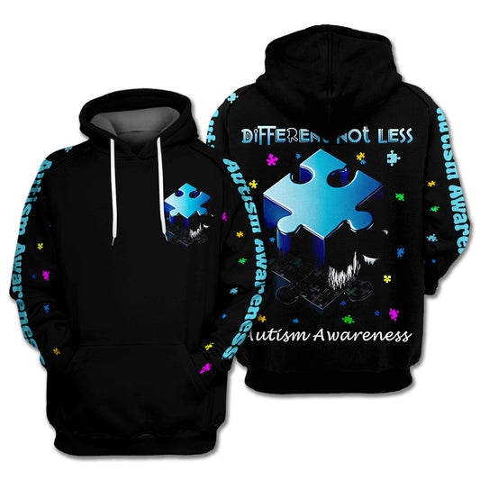 Autism Hoodie Autism Awareness Different Not Less Hoodie Black Unisex - Cozy Hoodie For Cold Weather