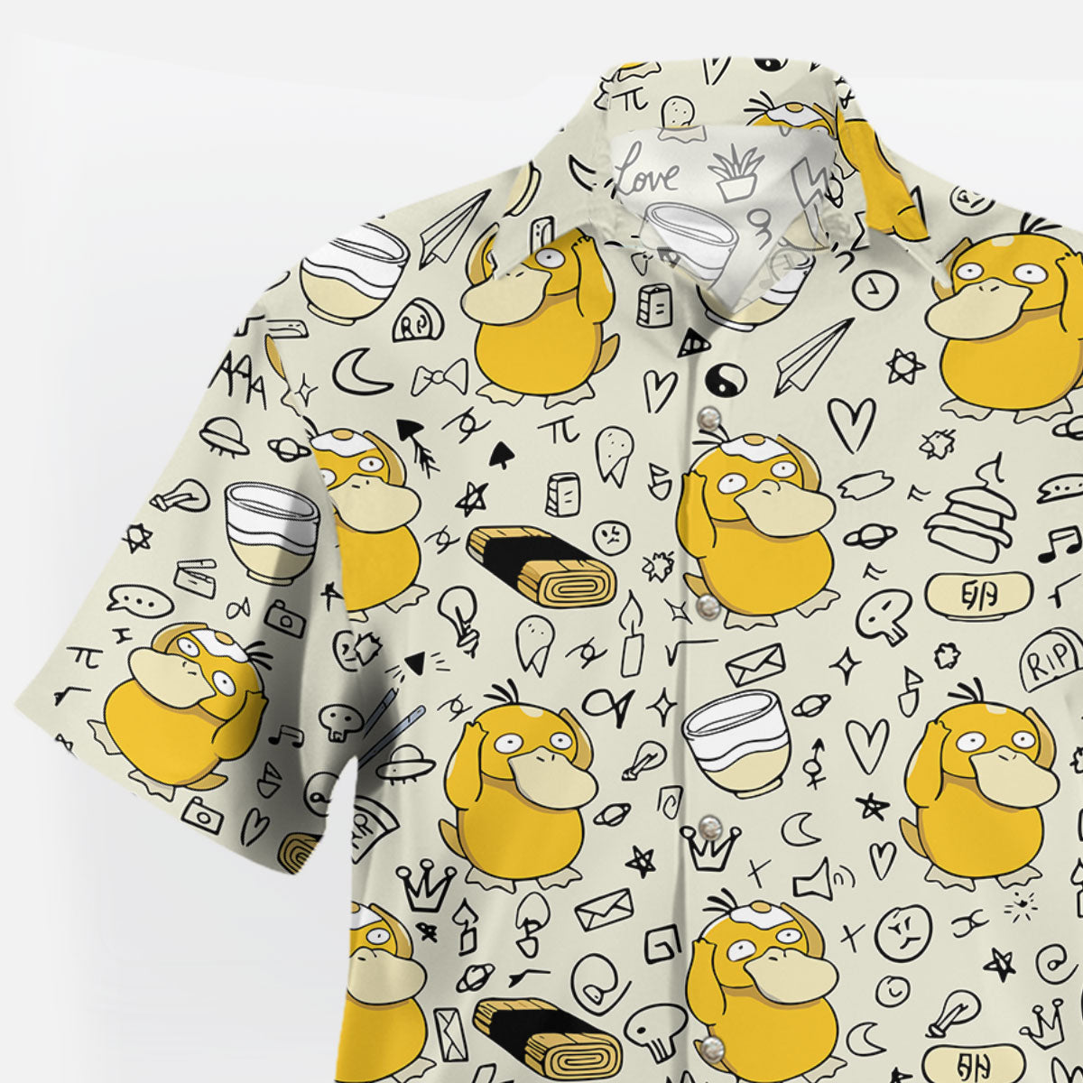 Cream Psyduck Doodle Pattern Pokémon Hawaiian Shirt