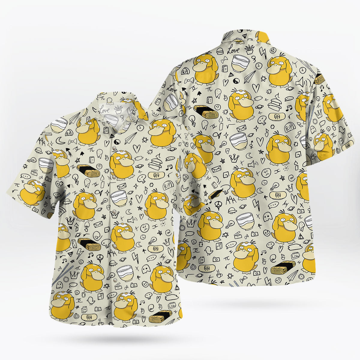 Cream Psyduck Doodle Pattern Pokémon Hawaiian Shirt