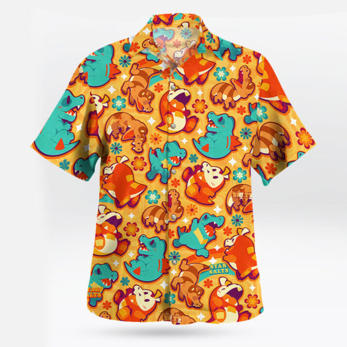 Totodile Crocodile Rock Button Up Hawaiian Shirt – Retro Tropical Party Style - Tropi Hawaiian Shirts