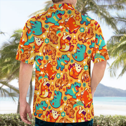 Totodile Crocodile Rock Button Up Hawaiian Shirt – Retro Tropical Party Style - Tropi Hawaiian Shirts