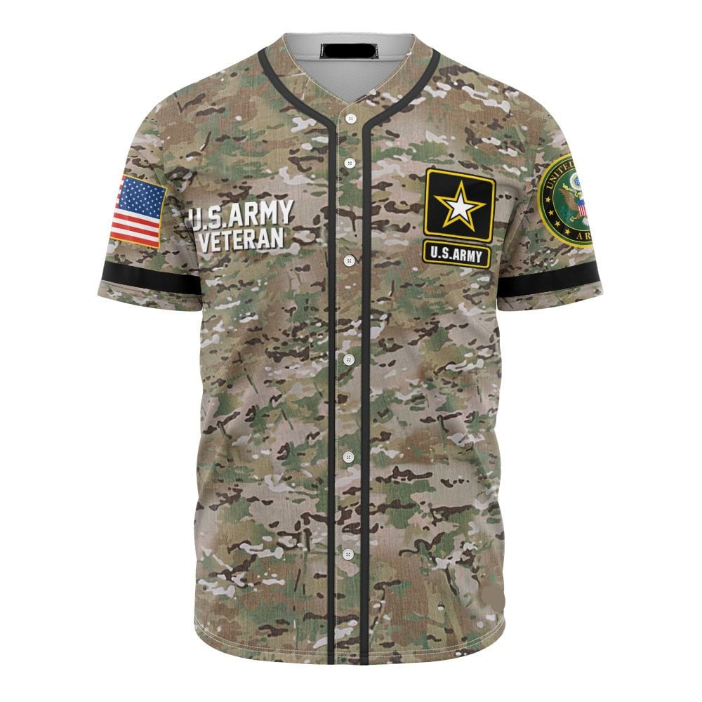Veteran Baseball Jersey US Camouflage Pattern Veteran Army Jersey Shirt Green Unisex Adult New Release