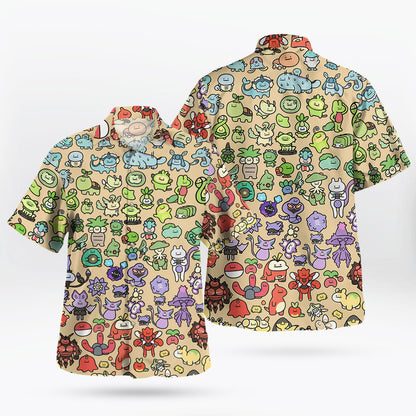 Cute Kanto Pokemon Chibi Hawaiian Shirt Cartoon Edition | Tropi Hawaiian Shirts Store