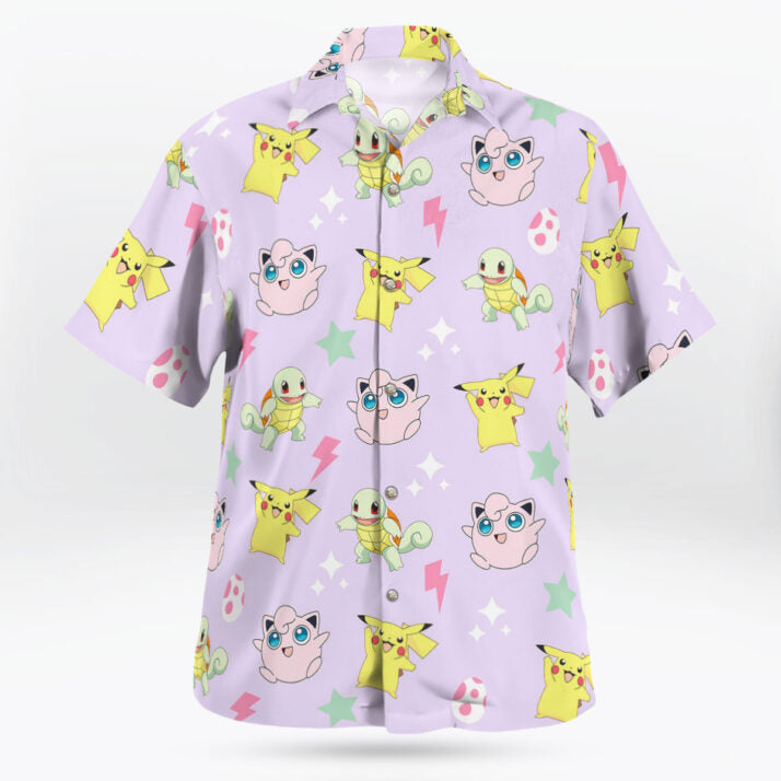 Cute Pokemon Button-Up Hawaiian Shirt – Mini Print Design - Tropi Hawaiian Shirts
