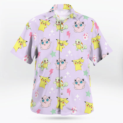 Cute Pokemon Button-Up Hawaiian Shirt – Mini Print Design - Tropi Hawaiian Shirts