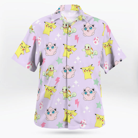 Cute Pokemon Button-Up Hawaiian Shirt – Mini Print Design - Tropi Hawaiian Shirts