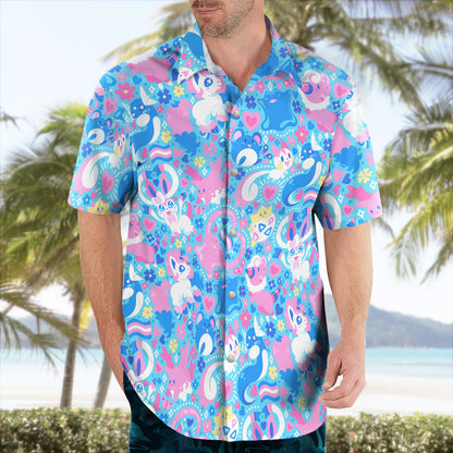 Cute Pokemon Hawaiian Shirt – Pink and Blue Tropical Vibes - Tropi Hawaiian Shirts