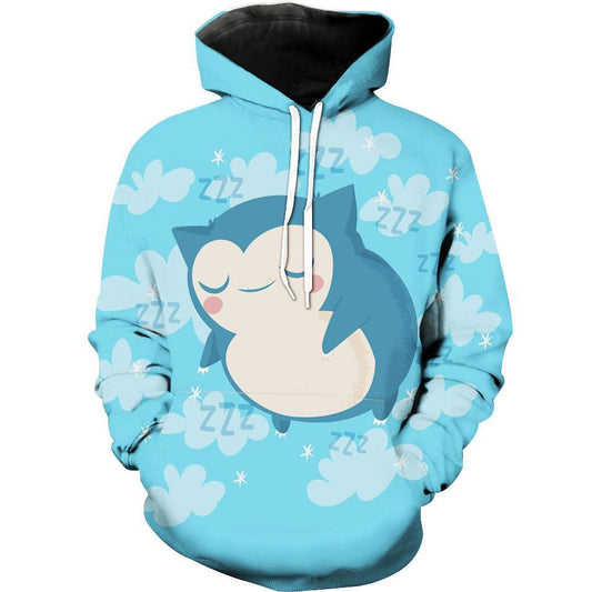 Pokemon Hoodie Cute Snorlax Sleeping Cloud Pattern Hoodie Blue Unisex - Cozy Hoodie For Cold Weather