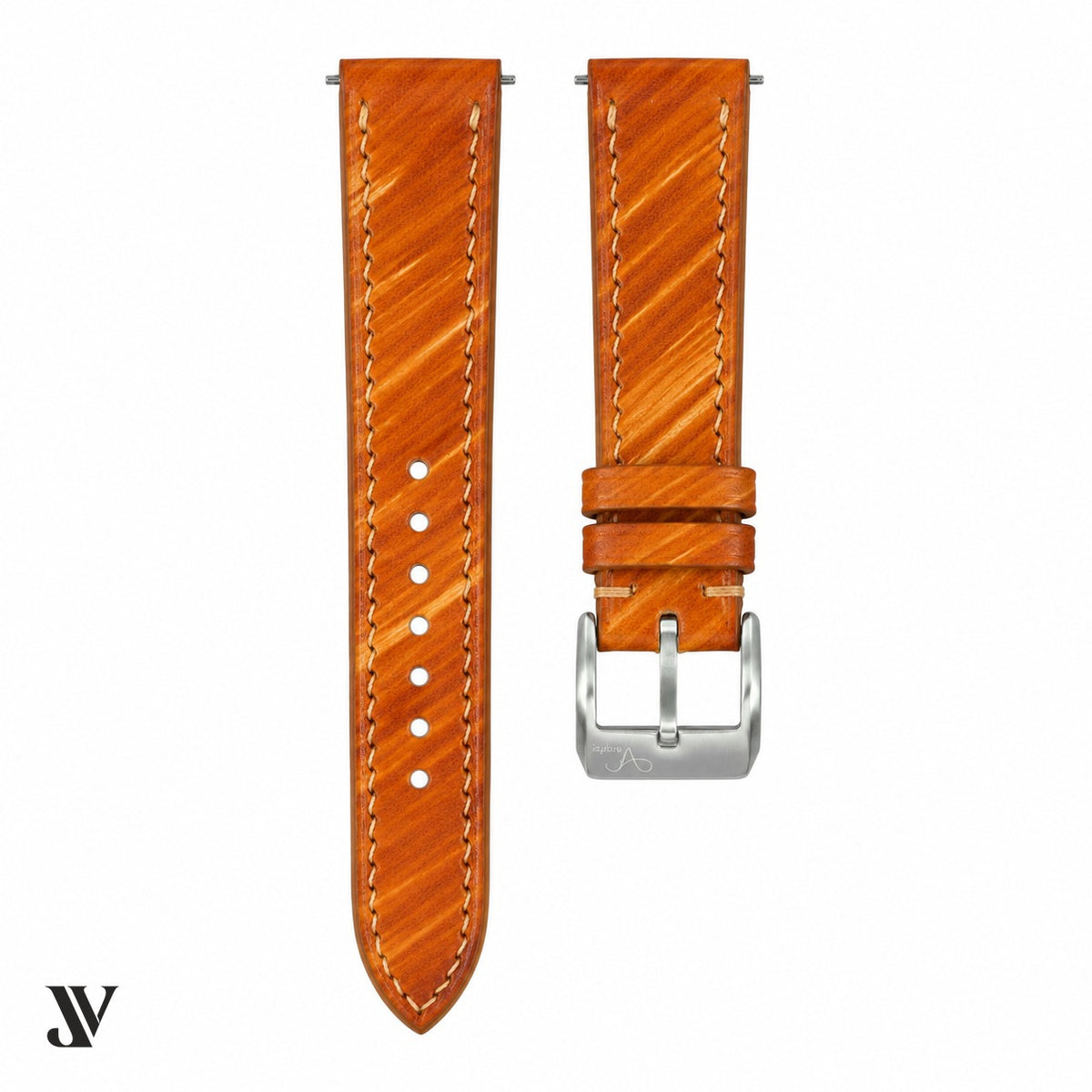 Wood Brown Patina Cowhide Leather Watch Strap Custom Fit — original product photo