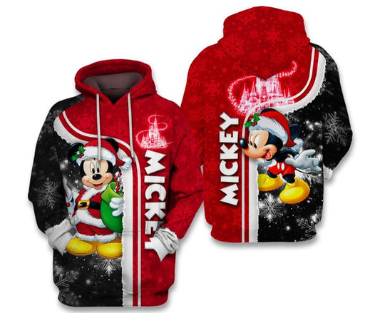  DN Hoodie MK Mouse Christmas DN Castle Christmas Snowflakes Red Black Hoodie
