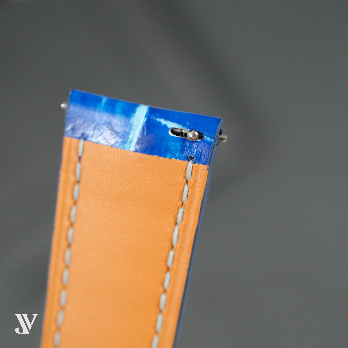 Ocean Blue Patina Alligator Leather Watch Strap — original product photo