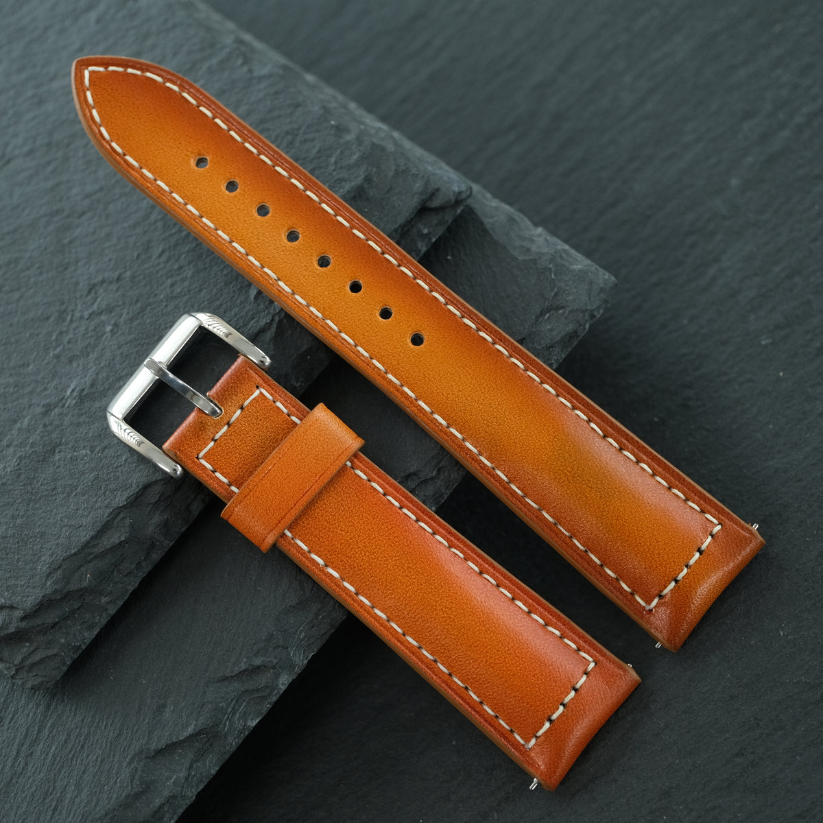 Tan Brown Patina Cowhide Leather Watch Strap — original product photo
