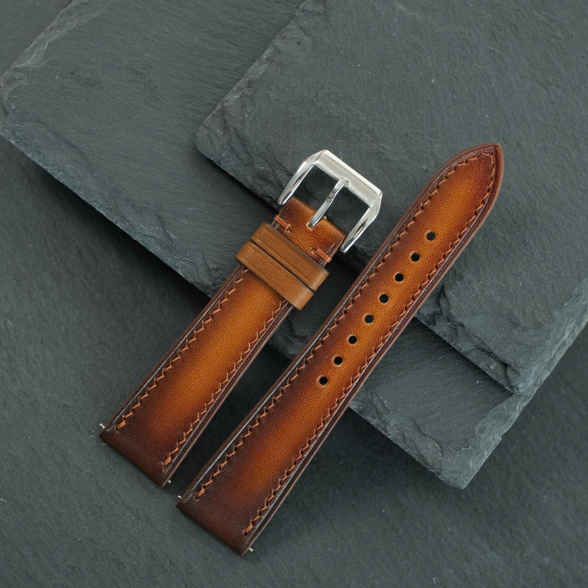 Patina Coffee Brown Vegetable-Tanned Leather Watch Strap — original product photo