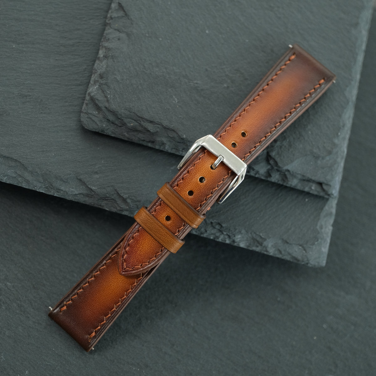 Patina Coffee Brown Vegetable-Tanned Leather Watch Strap — original product photo