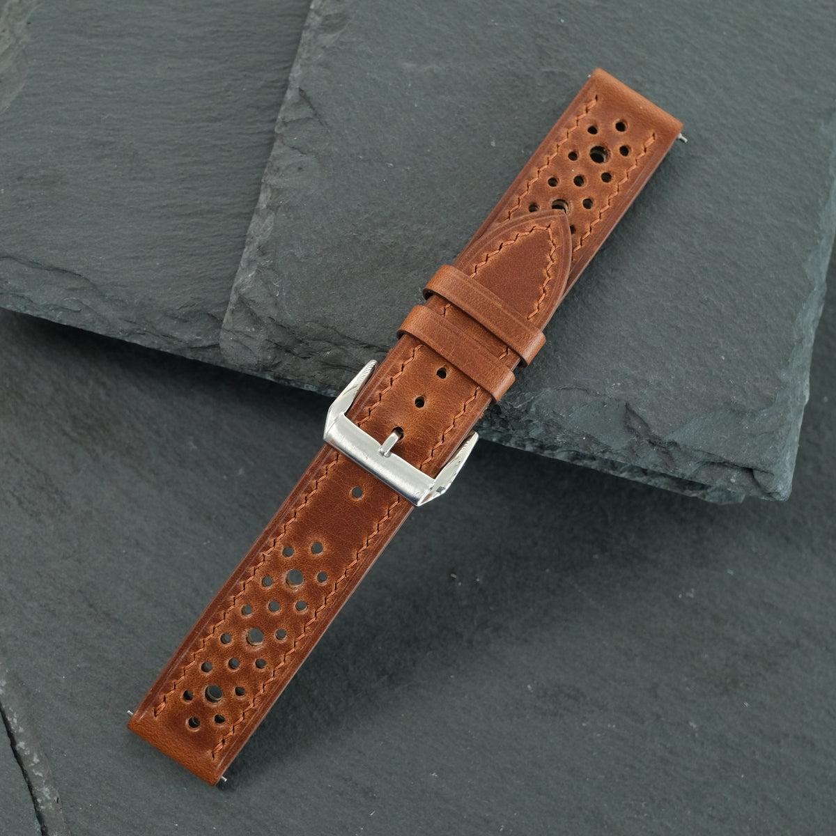 Cognac Pull-Up Cowhide Leather Watch Strap — original product photo