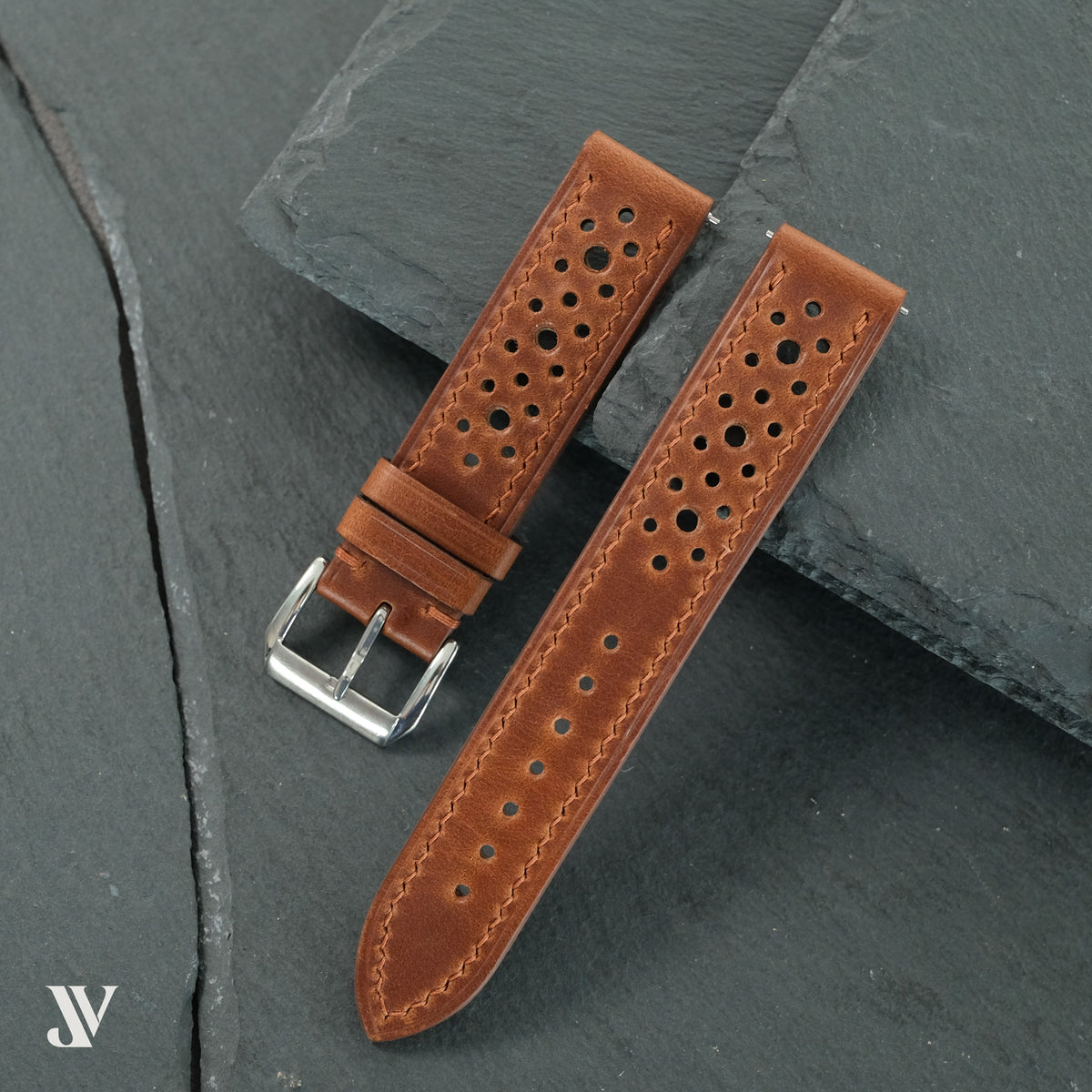 Cognac Pull-Up Cowhide Leather Watch Strap — original product photo