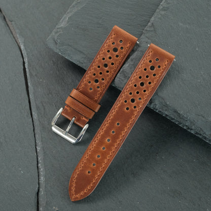 Cognac Pull-Up Cowhide Leather Watch Strap — original product photo