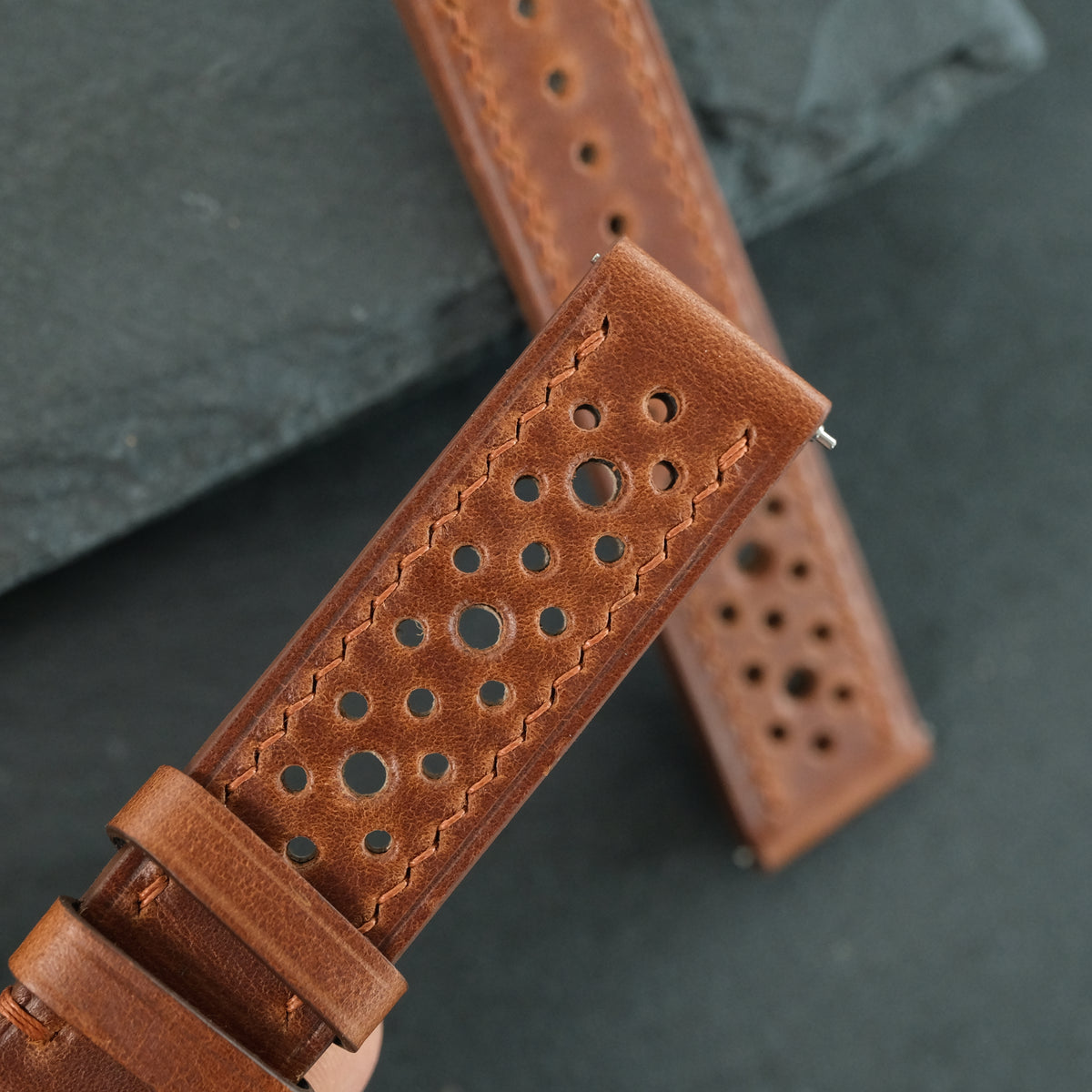 Cognac Pull-Up Cowhide Leather Watch Strap — original product photo