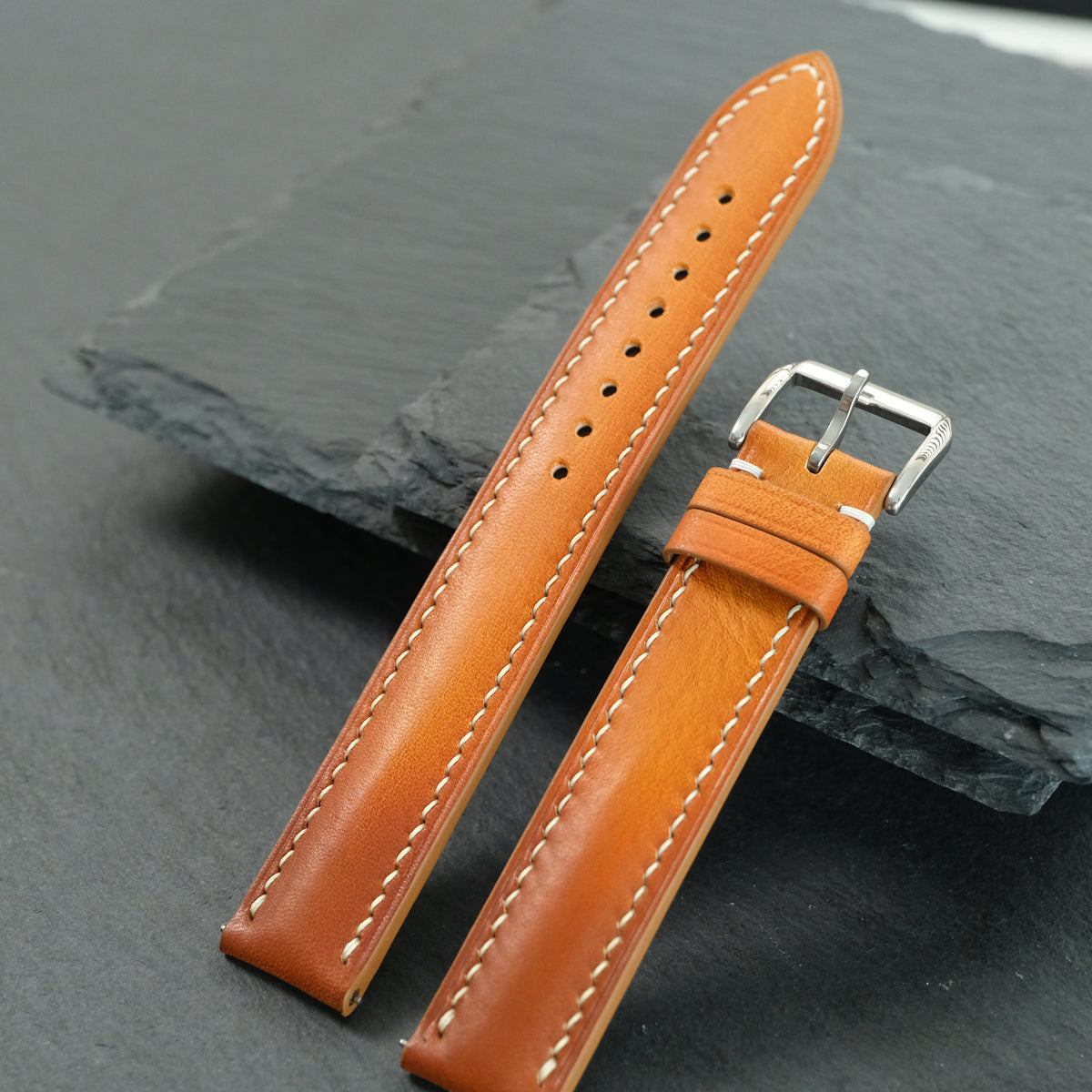 Tan Brown Patina Cowhide Leather Watch Strap — original product photo