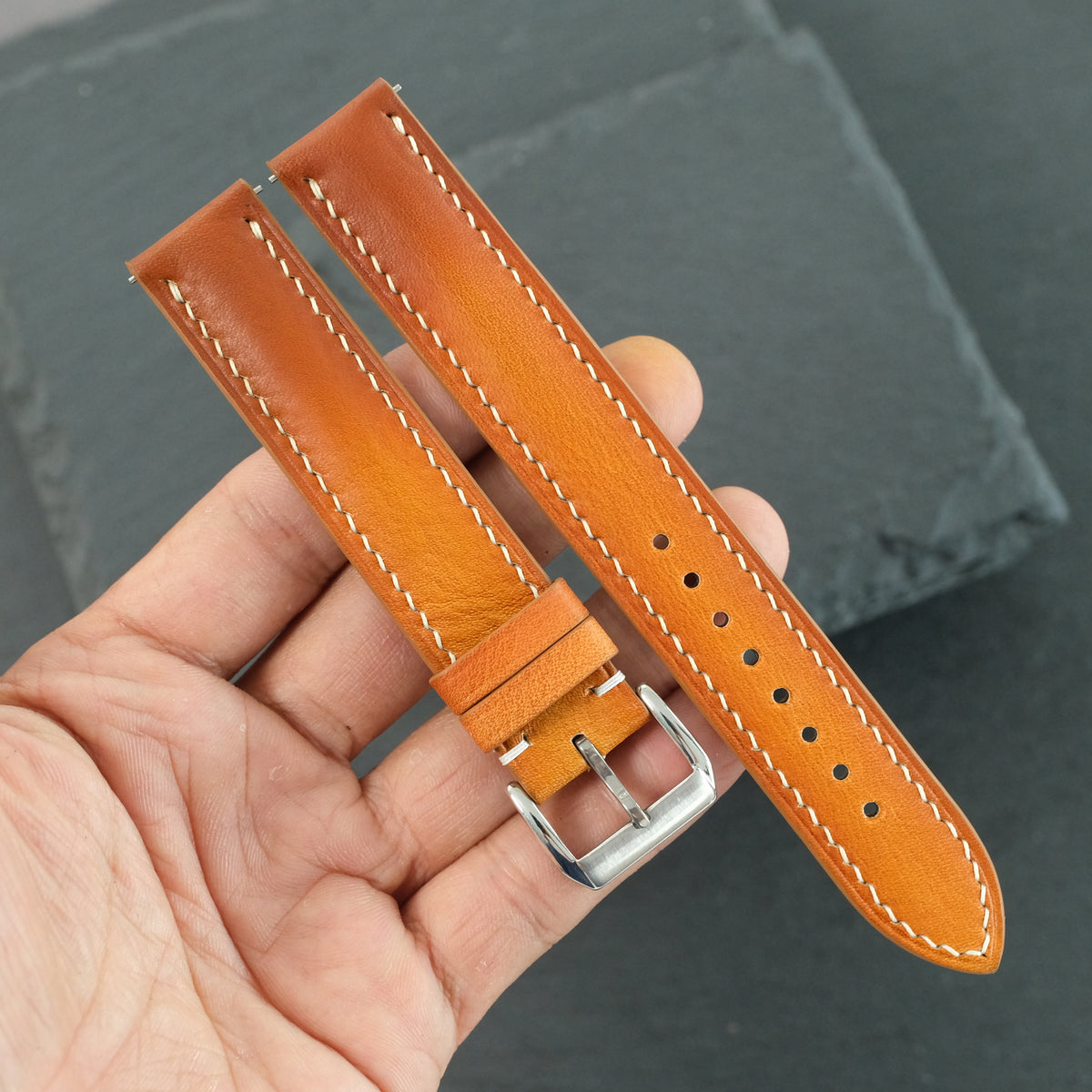 Tan Brown Patina Cowhide Leather Watch Strap — original product photo