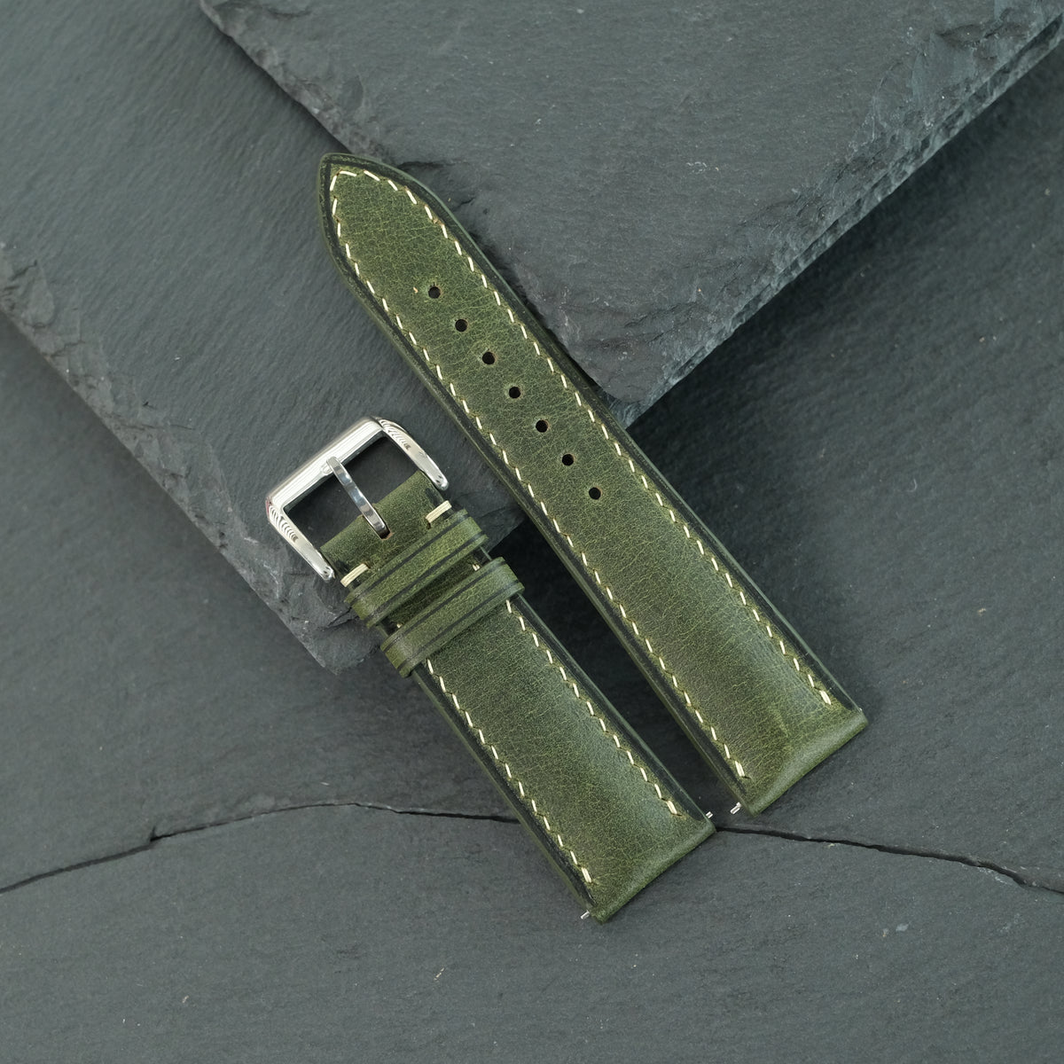 Olive Waxed Cowhide Leather Watch Strap — original product photo