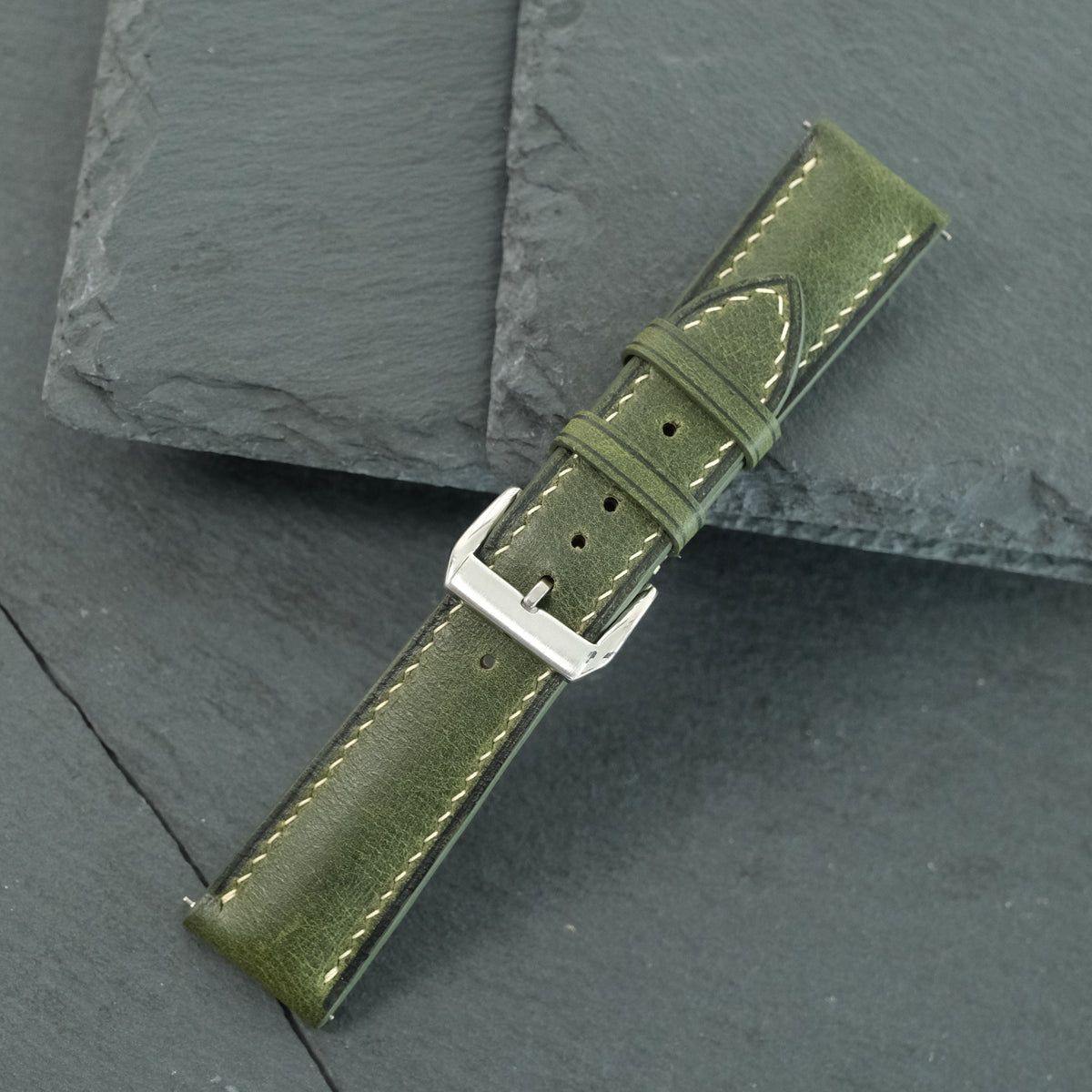 Olive Waxed Cowhide Leather Watch Strap — original product photo