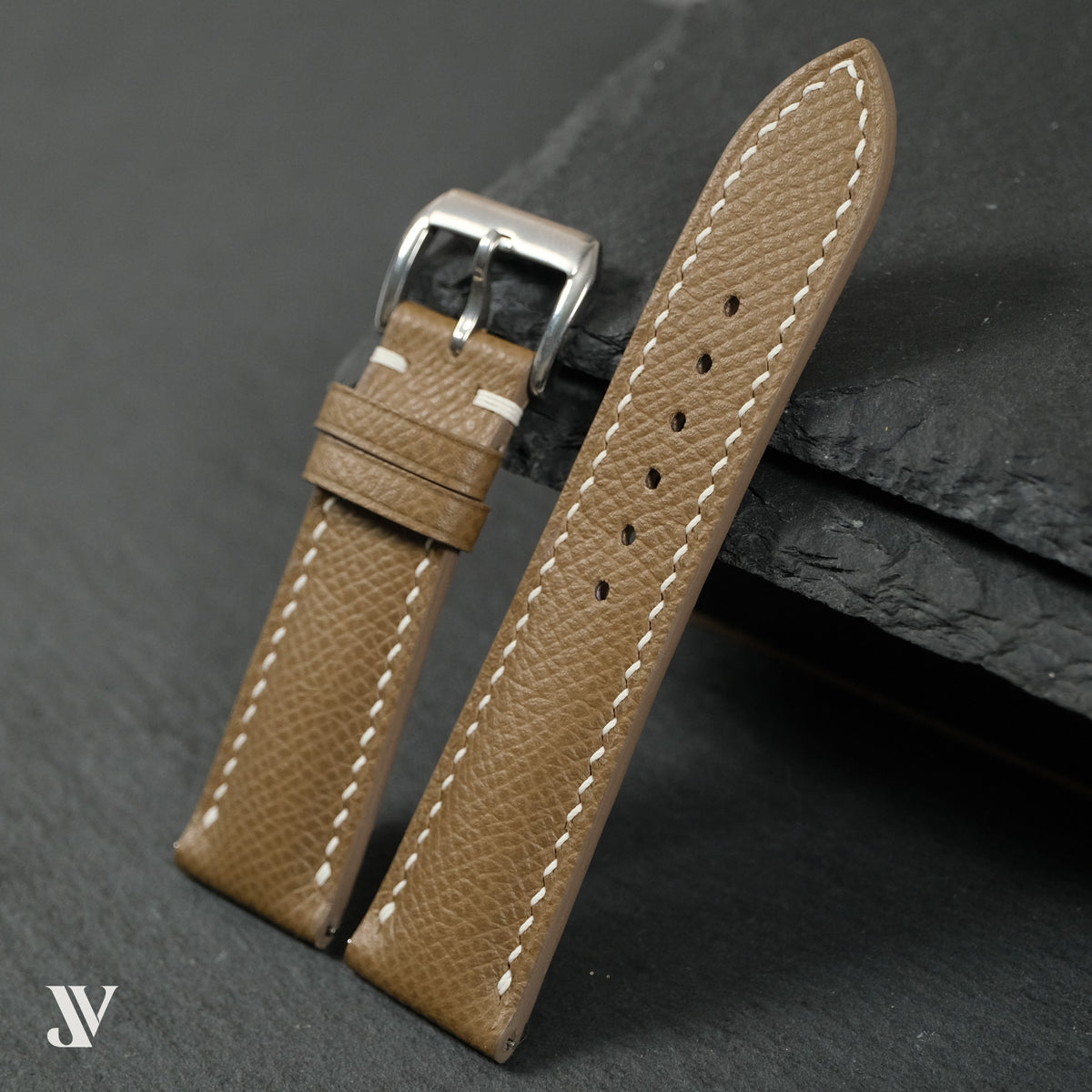 Taupe Epsom Classic Leather Watch Strap — original product photo