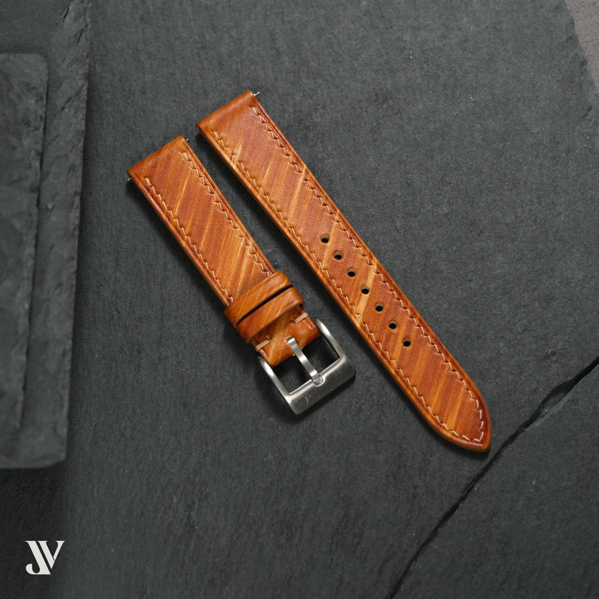 Wood Brown Patina Cowhide Leather Watch Strap Custom Fit — original product photo