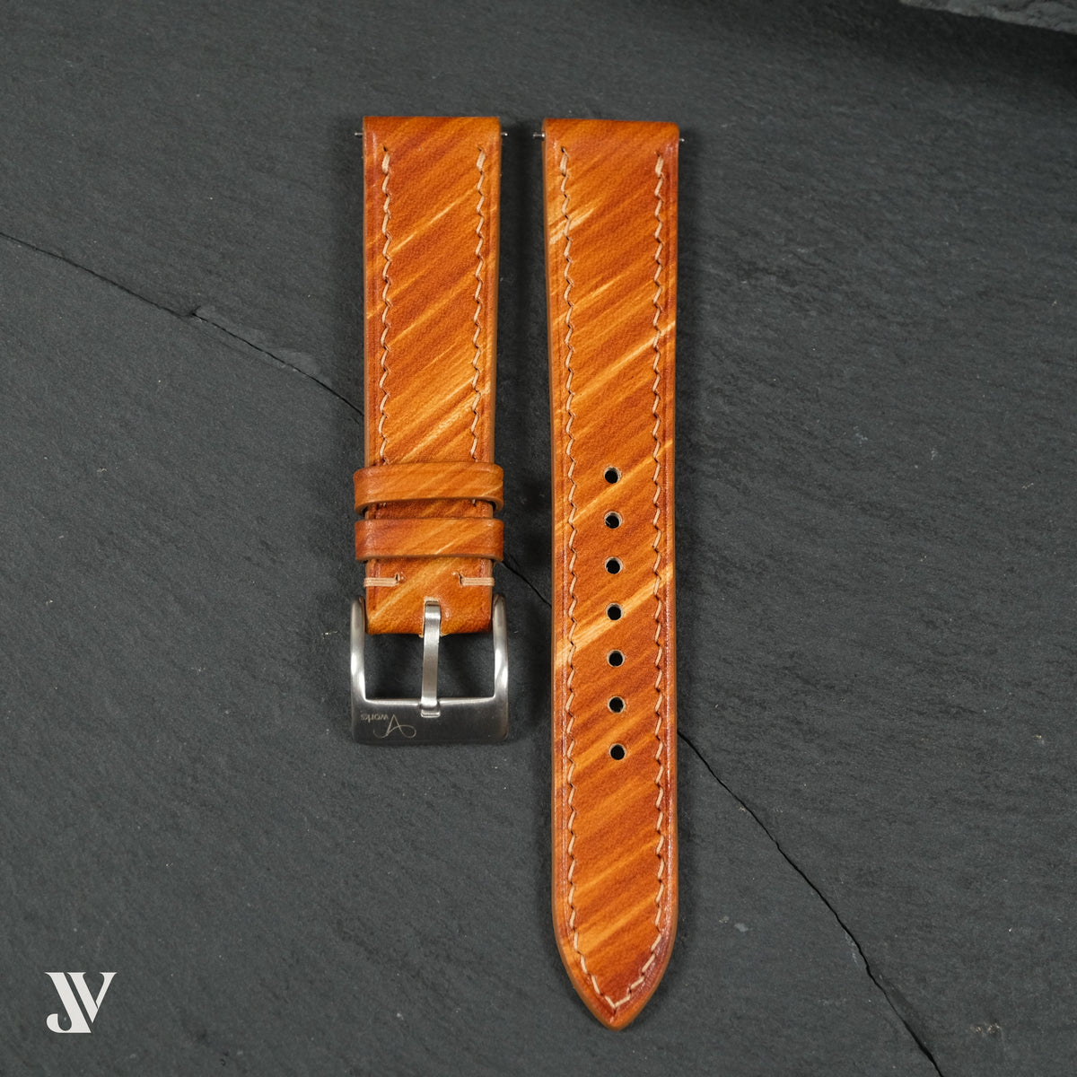 Wood Brown Patina Cowhide Leather Watch Strap Custom Fit — original product photo