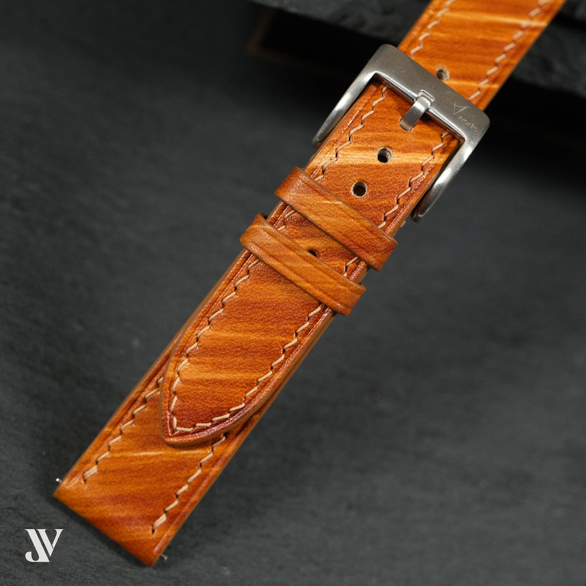 Wood Brown Patina Cowhide Leather Watch Strap Custom Fit — original product photo