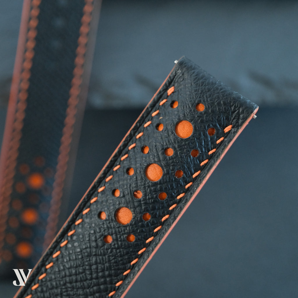 Navy Blue Orange Epsom Rally Leather Watch Strap — original product photo