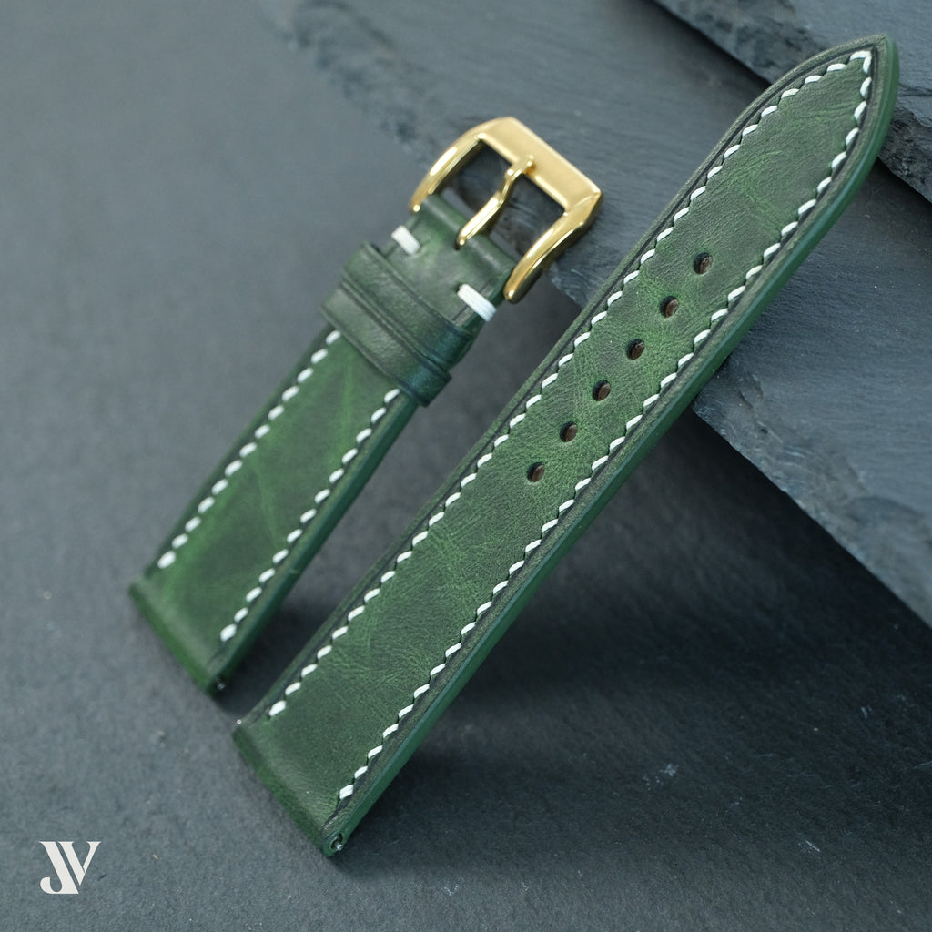 Dark Green Waxed Cowhide Leather Watch Strap — original product photo