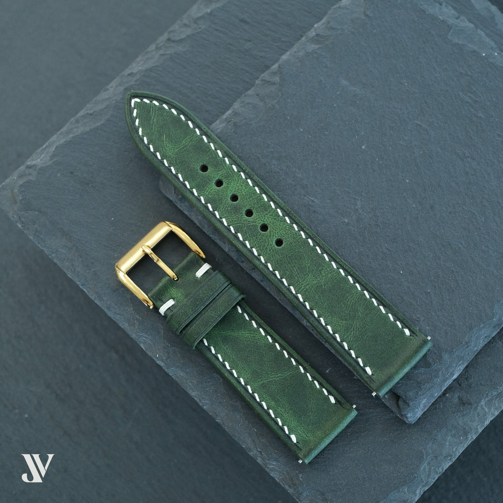 Dark Green Waxed Cowhide Leather Watch Strap — original product photo