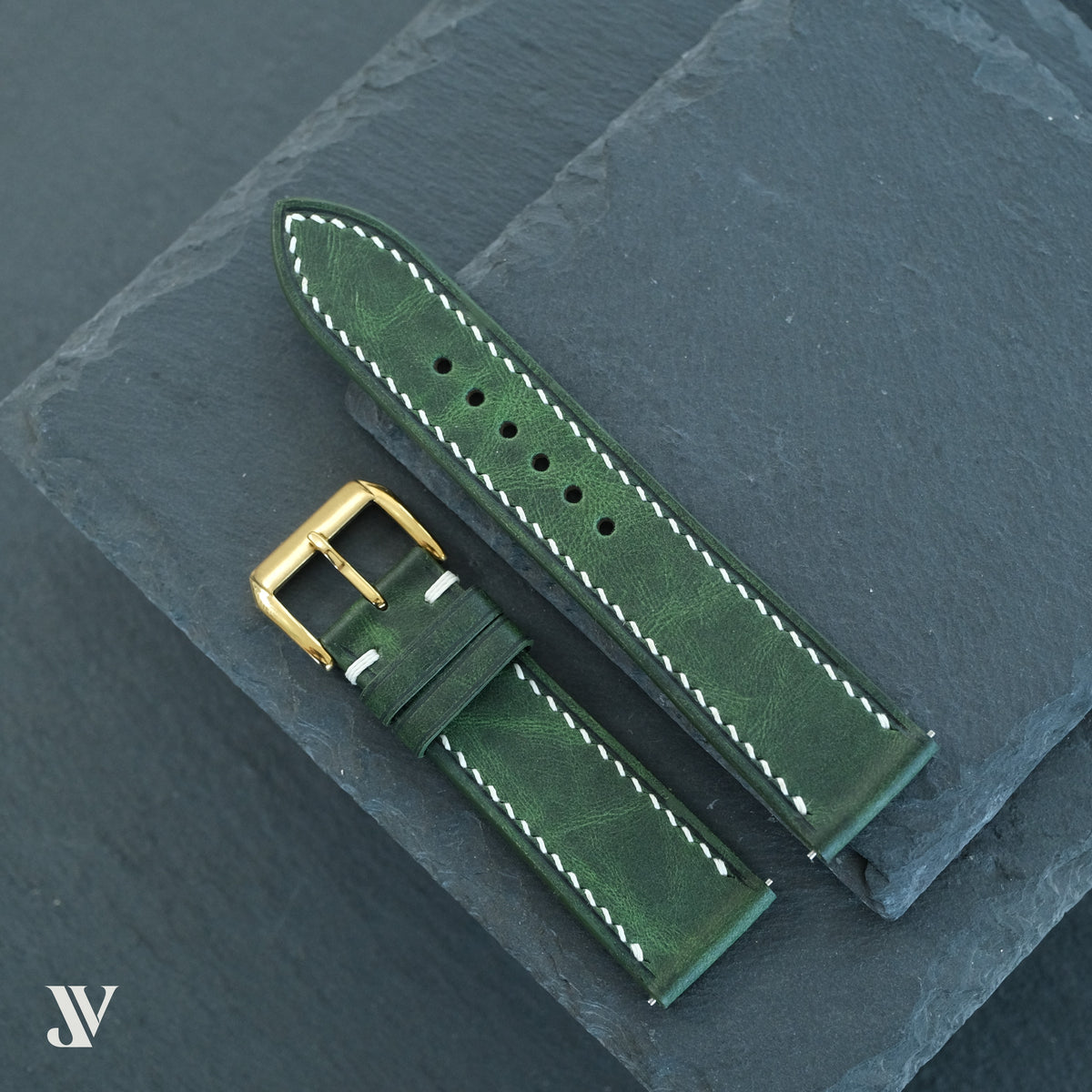 Dark Green Waxed Cowhide Leather Watch Strap — original product photo