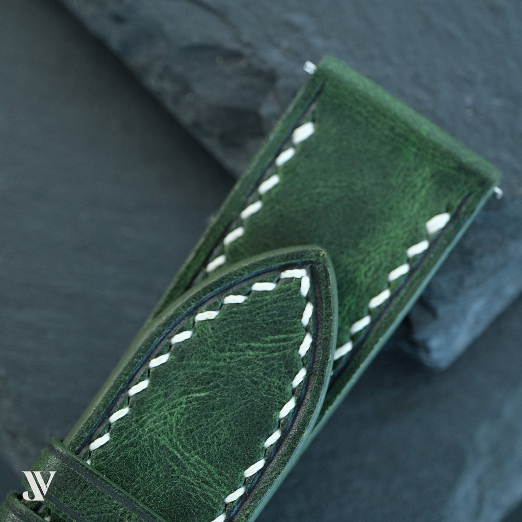 Dark Green Waxed Cowhide Leather Watch Strap — original product photo