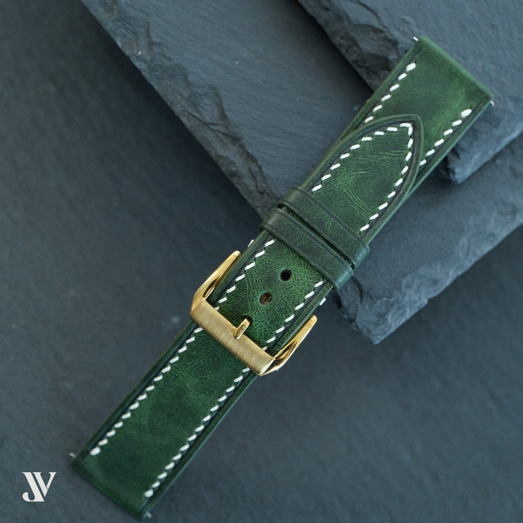 Dark Green Waxed Cowhide Leather Watch Strap — original product photo