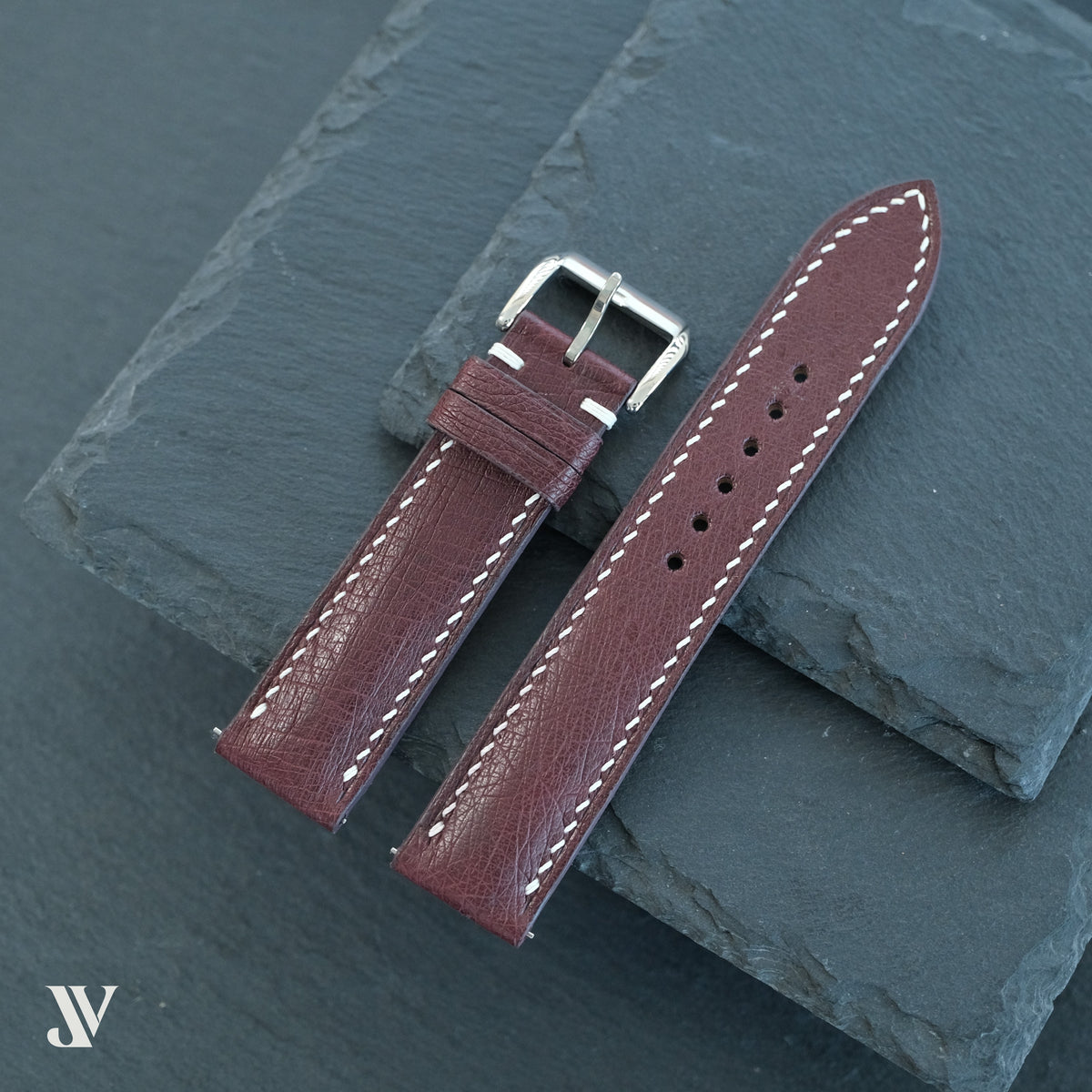 Burgundy Ostrich Leather Watch Strap — original product photo