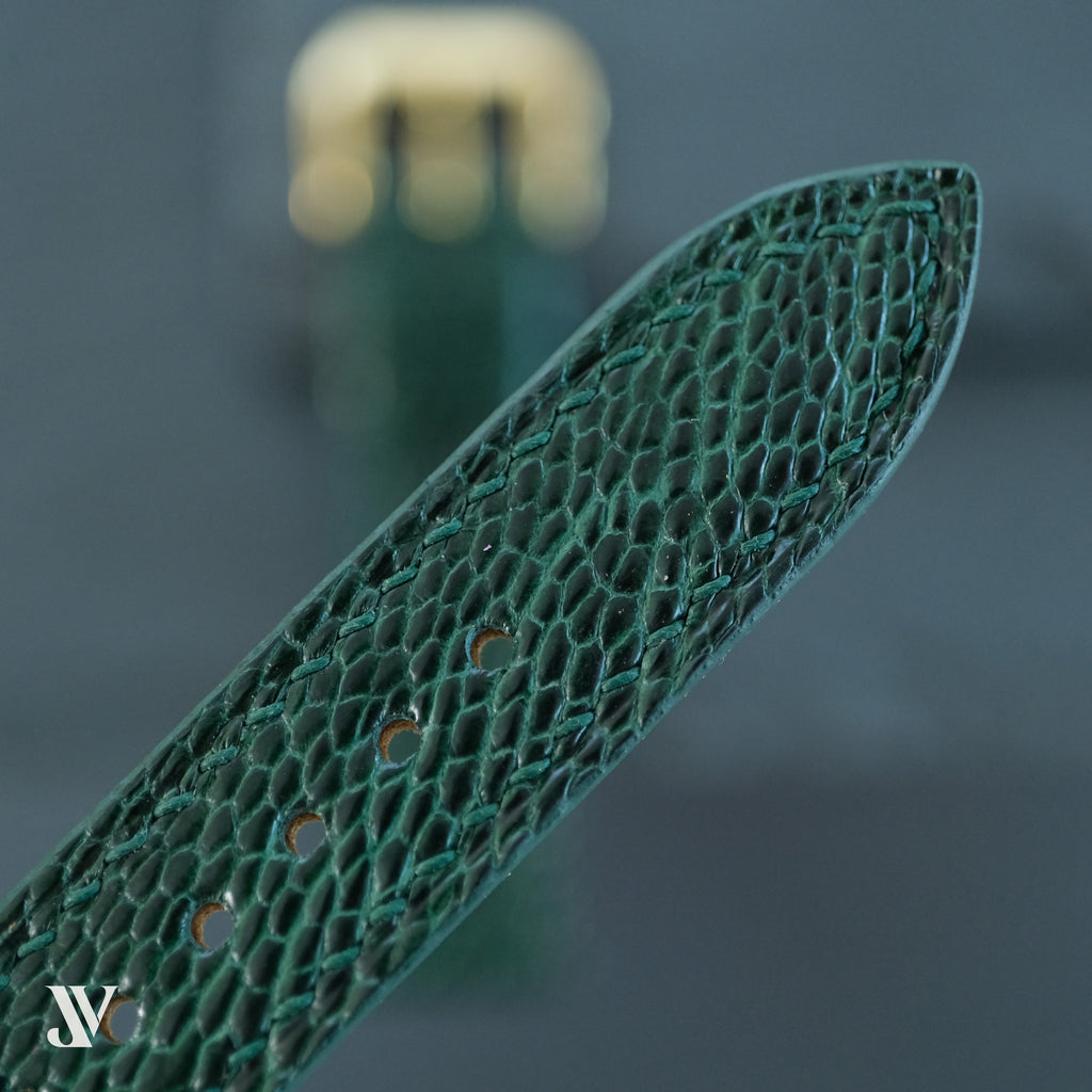 Dark Green Ostrich Leg Leather Watch Strap — original product photo